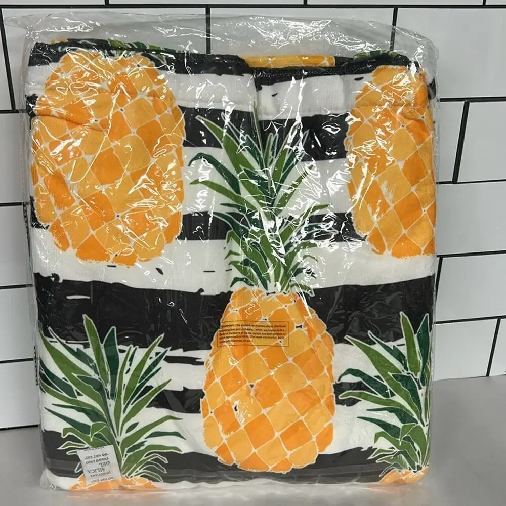 NWT New Boutique Brand 2 In 1 Pineapple Motif Bag and Towel Terry Cloth Striped